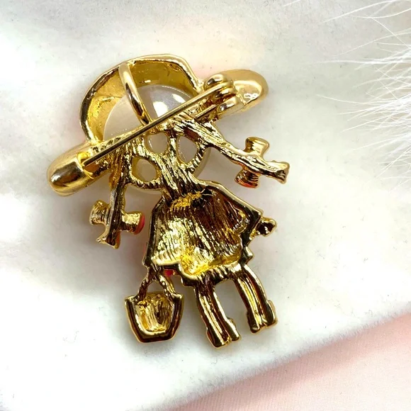 Cute Opal Pink Dress Girl Brooch - Picture 2 of 3